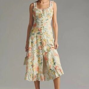 Anthropologie Ruffled Eyelet Dress with gingham and citrus